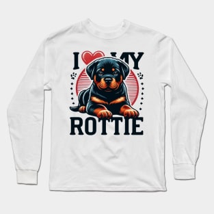 I Love My Rottie Rottweiler Puppy Cute Heart Design Long Sleeve T-Shirt